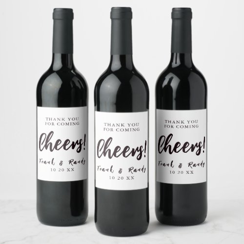 Modern Simple Minimalist White Black Wedding Wine Label