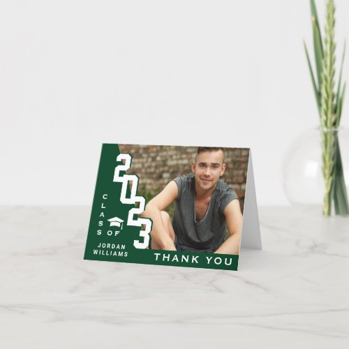 Modern Simple Minimalist White Green Graduation Thank You Card