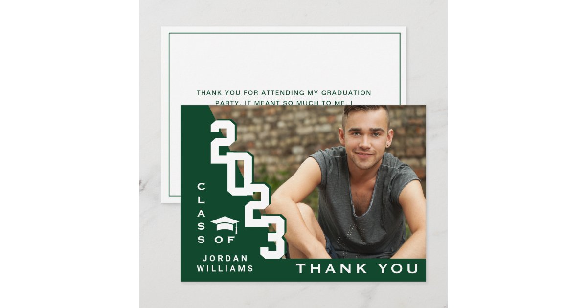 Modern Simple Minimalist White Green Graduation Thank You Card | Zazzle