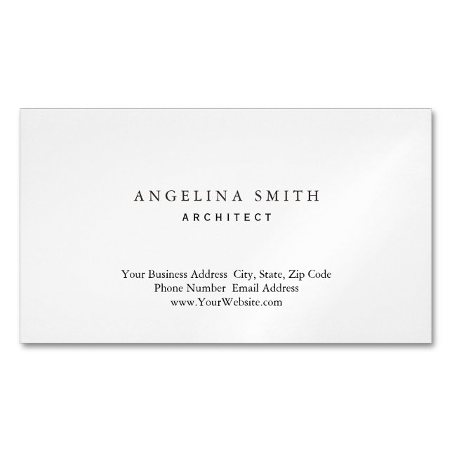 Modern Simple Minimalist White Professional Business Card Magnet (Front)