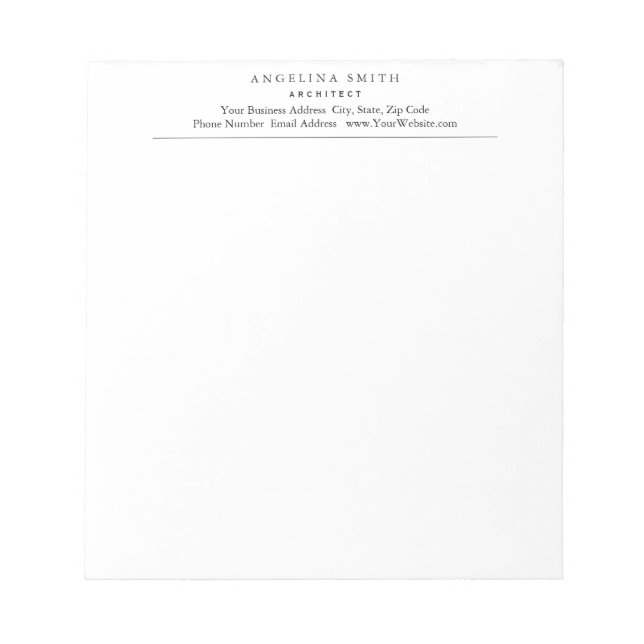 Modern Simple Minimalist White Professional Notepad (Front)