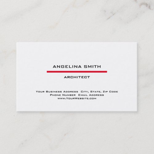 Modern Simple Minimalist White Red Professional Business Card