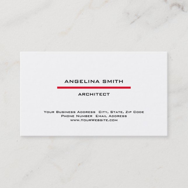 Modern Simple Minimalist White Red Professional Business Card (Front)
