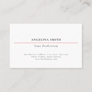 Modern Simple Minimalist White Red Professional Business Card