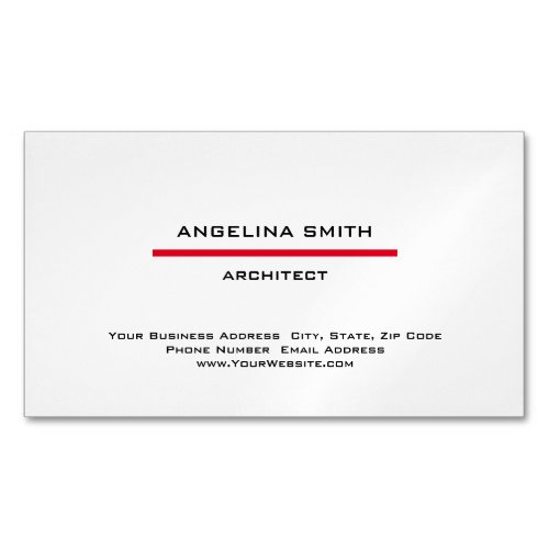 Modern Simple Minimalist White Red Professional Business Card Magnet