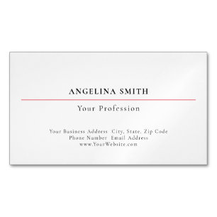 Modern Simple Minimalist White Red Professional Business Card Magnet