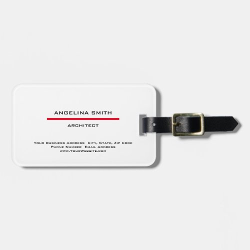 Modern Simple Minimalist White Red Professional Luggage Tag