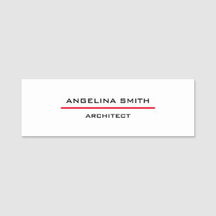 Modern Simple Minimalist White Red Professional Name Tag