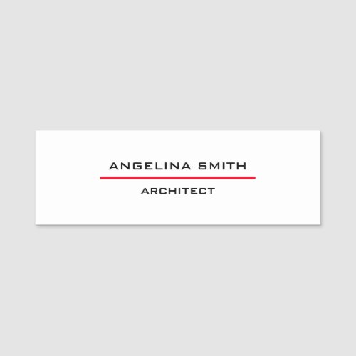 Modern Simple Minimalist White Red Professional Name Tag