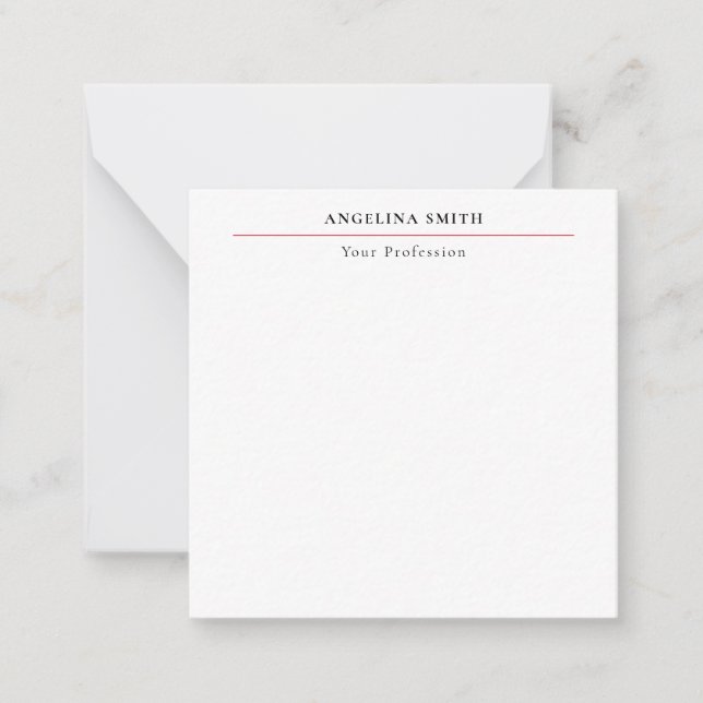 Modern Simple Minimalist White Red Professional Note Card (Front)