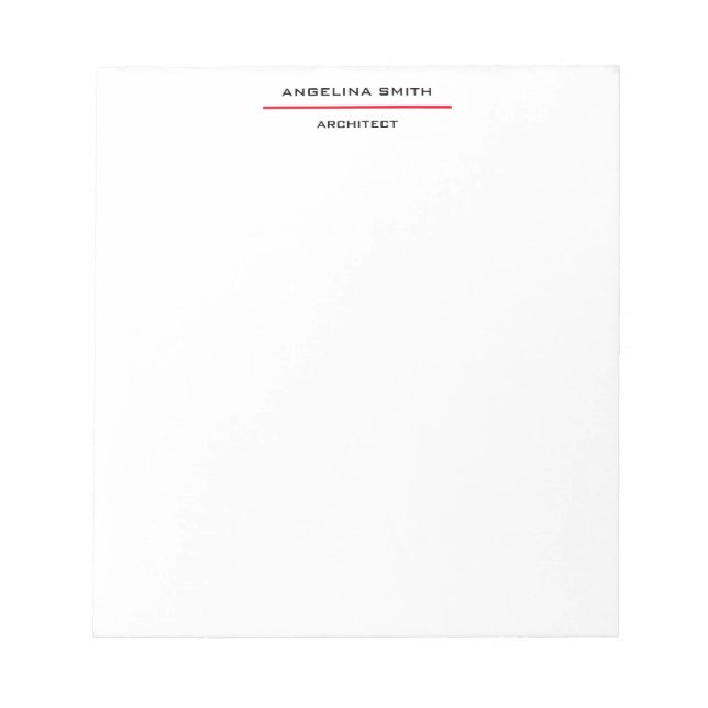 Modern Simple Minimalist White Red Professional Notepad (Front)