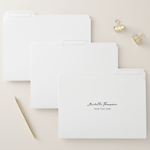 Modern Simple Minimalist White Script Name File Folder