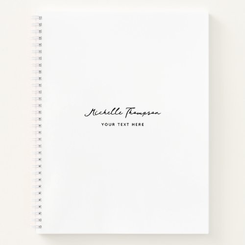 Modern Simple Minimalist White Script Name Notebook