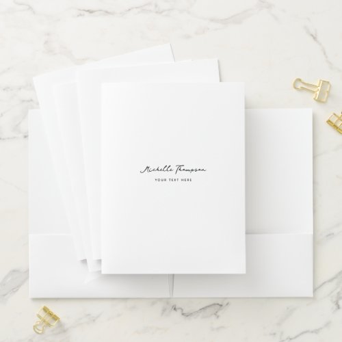 Modern Simple Minimalist White Script Name Pocket Folder