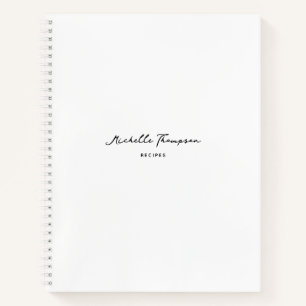 Modern Simple Minimalist White Script Name Recipe Notebook