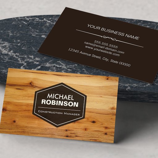 Customizable Construction Manager - Modern Wood Grain Look Business Card