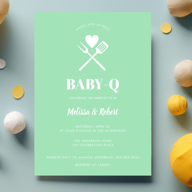 Modern Simple Mint Green BBQ Baby Shower Invitation