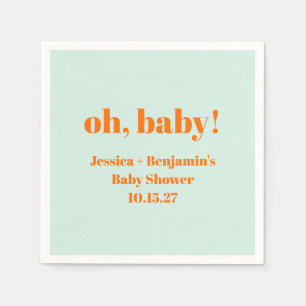 Modern Simple Mint Orange Baby Shower Custom Name Napkins