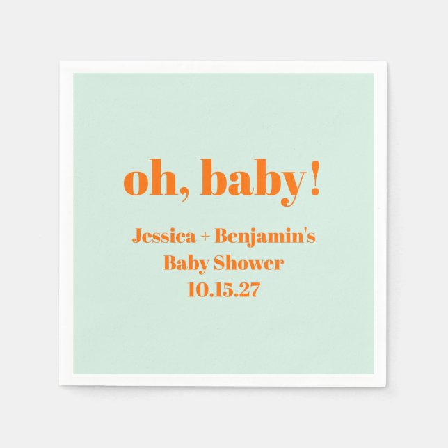 Modern Simple Mint Orange Baby Shower Custom Name Napkins (Front)