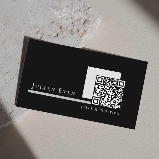 Modern Simple Monochrome Black and White QR Code Business Card | Zazzle