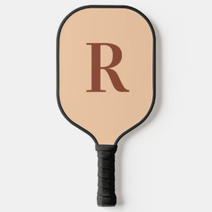 Modern Simple Monogram Beige Brown Pickleball Paddle