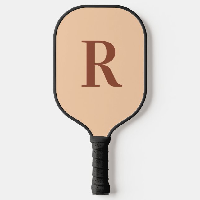 Modern Simple Monogram Beige Brown Pickleball Paddle (Front)