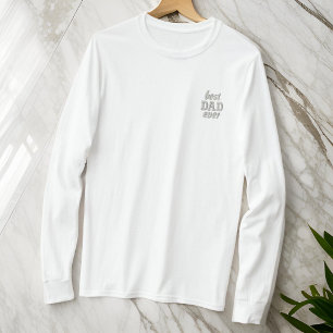 Modern Simple Monogram Best Dad Ever Typography  Embroidered Long Sleeve T-Shirt