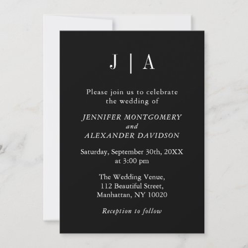 Modern Simple Monogram Black And White Wedding Invitation