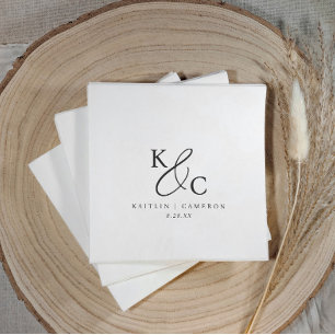 Modern Simple Monogram Black and White Wedding Napkins
