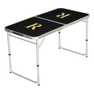 Modern Simple Monogram Black Gold Beer Pong Table