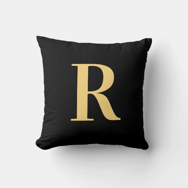 Modern Simple Monogram Black Gold  Throw Pillow (Front)