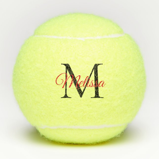 Modern simple monogram black red tennis balls (Front)