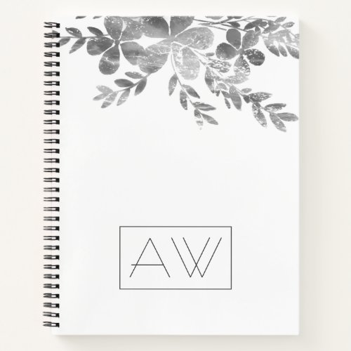 Modern Simple Monogram Black White Floral Business Notebook