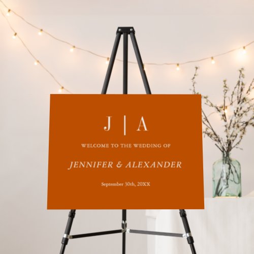 Modern Simple Monogram Burnt Orange White Wedding Foam Board