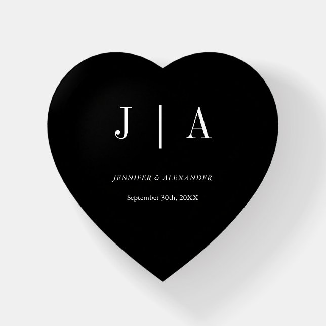 Modern Simple Monogram Couple Name Black And White Paperweight (Front)