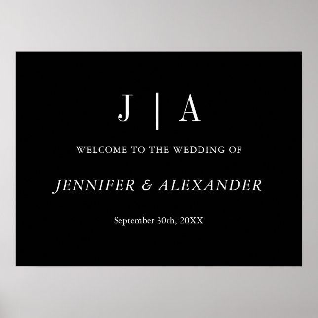 Modern Simple Monogram Couple Name Black And White Poster (Front)