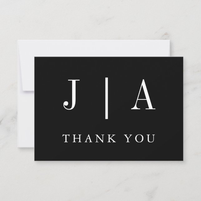Modern Simple Monogram Couple Name Black And White Thank You Card (Front)