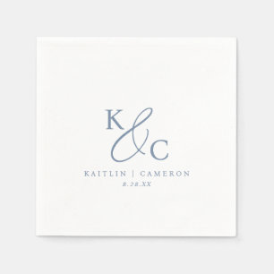Modern Simple Monogram Dusty Blue Wedding Napkins