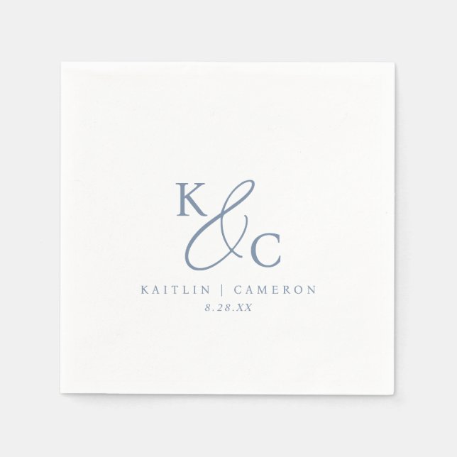 Modern Simple Monogram Dusty Blue Wedding Napkins (Front)