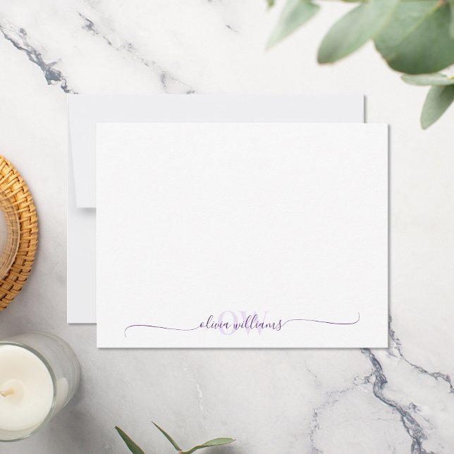 Modern Simple Monogram Elegant Script Name Note Card (Creator Uploaded)