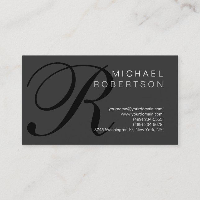 Modern Simple Monogram Gray Business Card (Front)