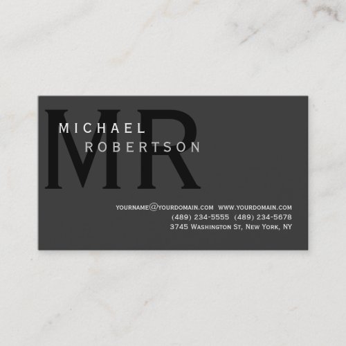 Modern Simple Monogram Gray Business Card