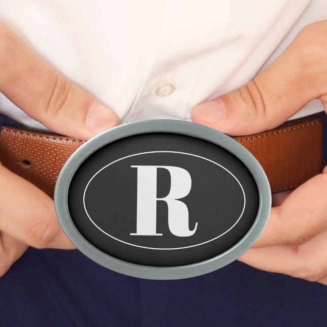 Modern Simple Monogram Groomsmen Gift Wedding Belt Buckle (simple monogram initial belt buckle black and white custom personalized groomsmen best man gift)