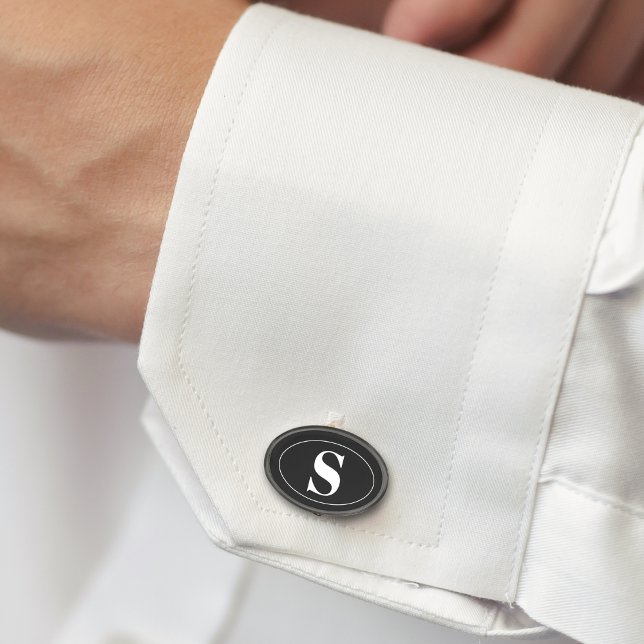 Modern Simple Monogram Groomsmen Gift Wedding Cufflinks (Simple modern monogram initial cufflink groomsmen best man father of the bride gift Black and white )