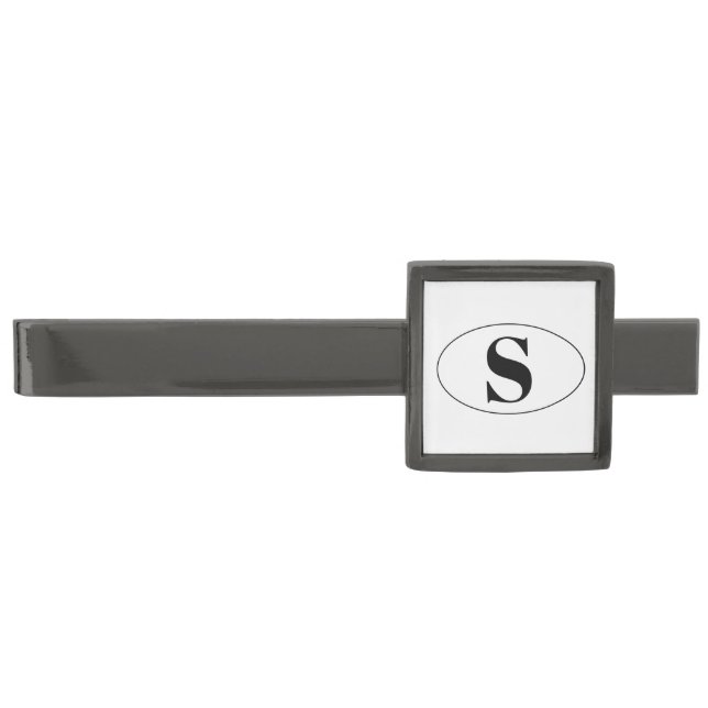 Modern Simple Monogram Groomsmen Gift Wedding Gunmetal Finish Tie Bar (Front)