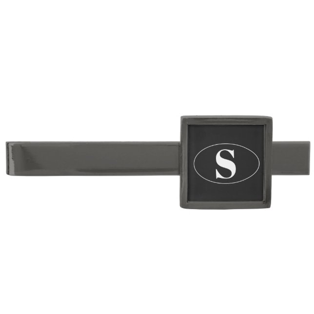 Modern Simple Monogram Groomsmen Gift Wedding Gunmetal Finish Tie Bar (Front)