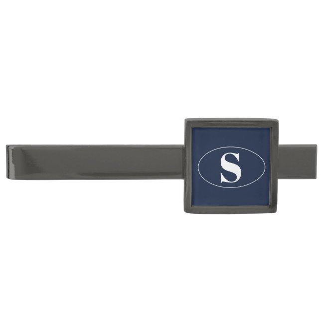 Modern Simple Monogram Groomsmen Gift Wedding Gunmetal Finish Tie Bar (Front)