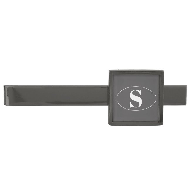 Modern Simple Monogram Groomsmen Gift Wedding Gunmetal Finish Tie Bar (Front)