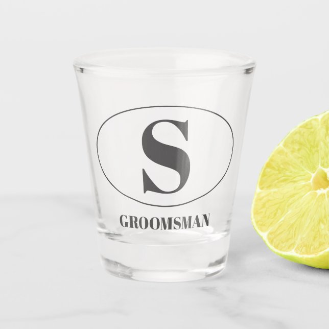 Modern Simple Monogram Groomsmen Gift Wedding Shot Glass (Front)