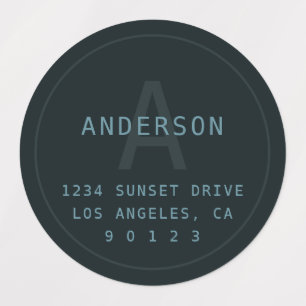 Modern Simple Monogram & Info Deep Grey Blue Green Labels